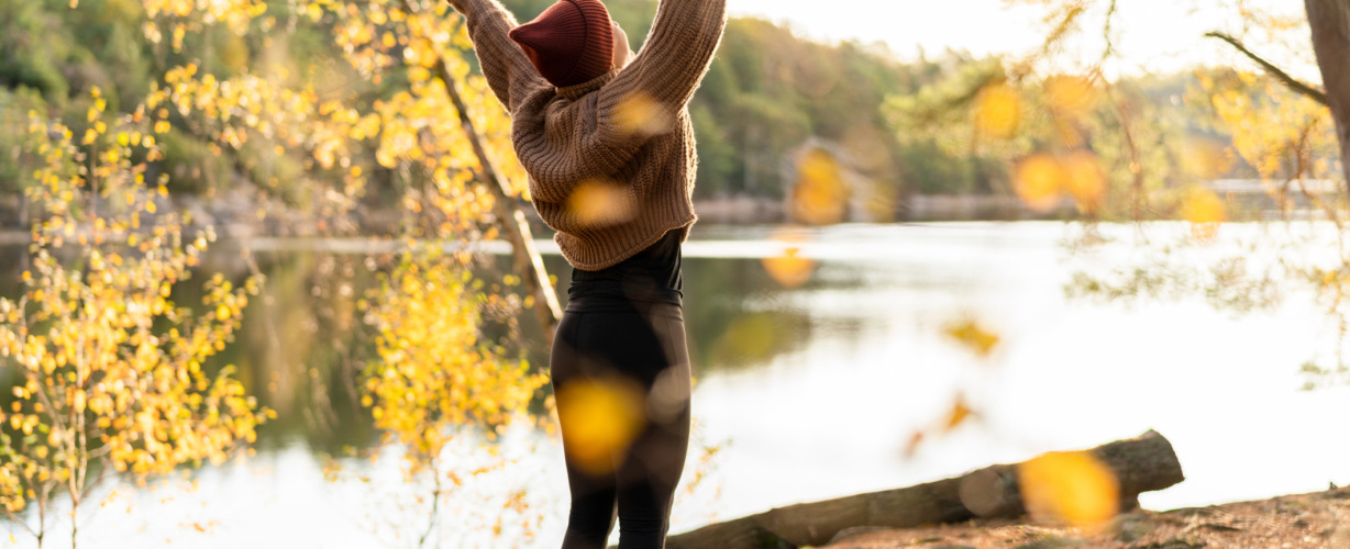 Yoga Outdoors in an Autumn Forest