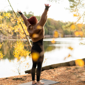 Yoga Outdoors in an Autumn Forest