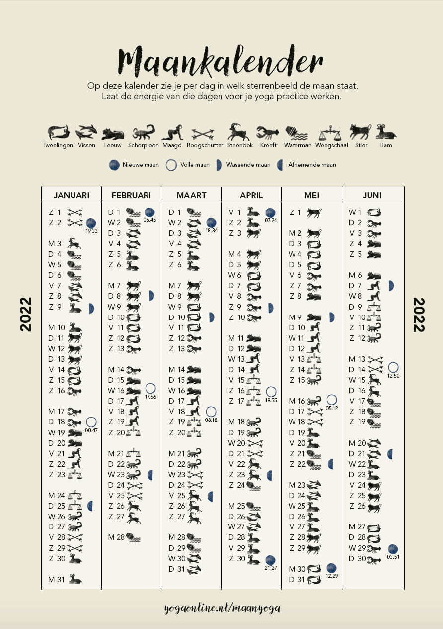 Maankalender - Maanyoga - YM2022