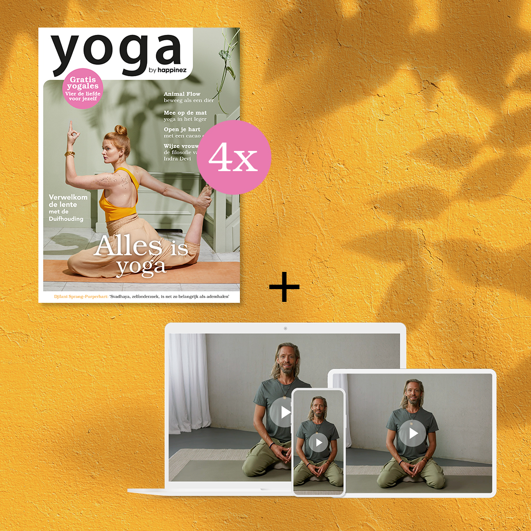1 jaar onbeperkt online yogalessen & 4x Yoga by Happinez, voor 6,- per maand (België)