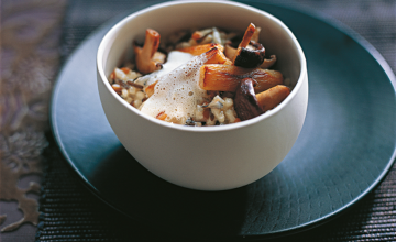 (ver)lichte risotto met shii-take en vanille-hazelnootschuim